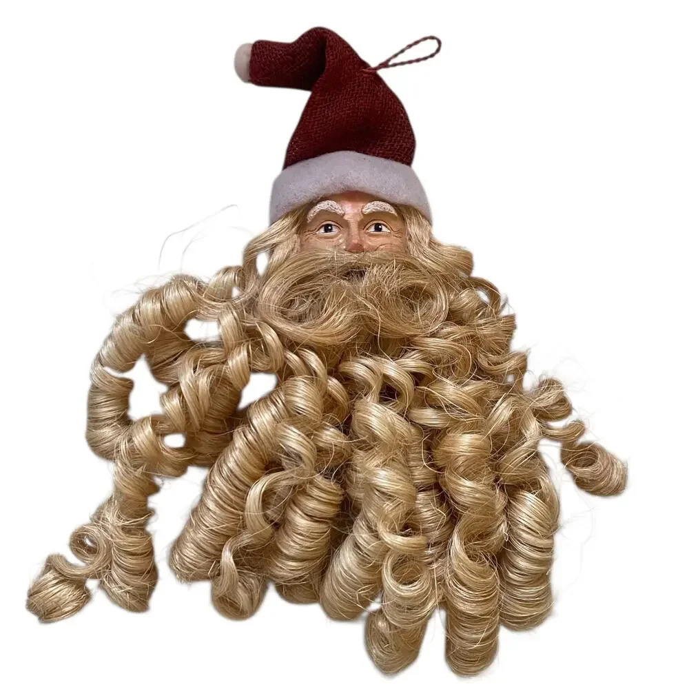 Vintage Folk Art Paper Mache Santa Head Curly Beard Door/Wall Hanging Christmas
